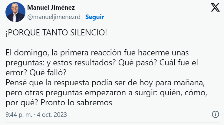 Manuel Jiménez reacciona a su derrota ¡porque tanto silencio!