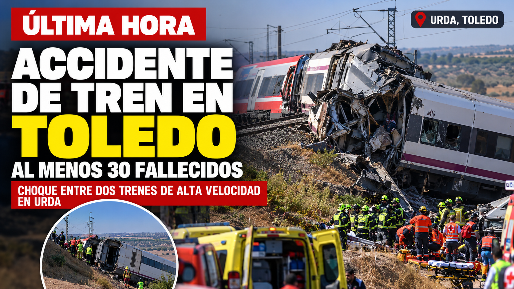 Imagen generada con fines ilustrativos sobre el accidente ferroviario de Urda, Toledo; no es una fotografía del siniestro.
